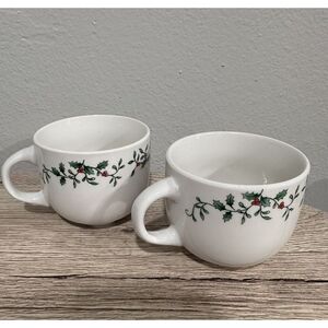 Royal Seasons Coffee Tea Cocoa Cups Christmas Holly Berry Stoneware  Set of 2